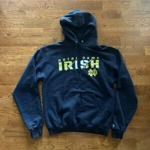 Notre Dame Champion Irish Sweatshirt Hoodie Navy Blue Pullover Hood S Cotton